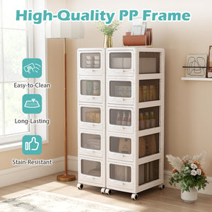 5-Tier Plastic Drawer Storage Organizer Rolling Cart with 3/4/5 Drawers and Lockable Wheels