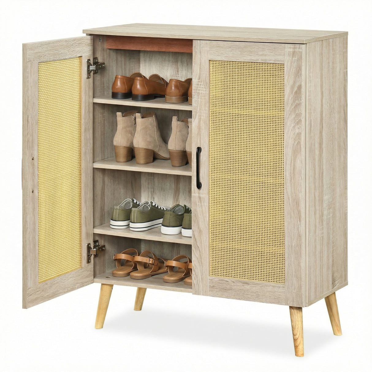 5-Tier Rattan Shoe Cabinet with 3 Removable Shelves-Natural