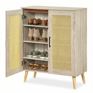 5-Tier Rattan Shoe Cabinet with 3 Removable Shelves-Natural