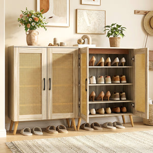 5-Tier Rattan Shoe Cabinet with 3 Removable Shelves-Natural