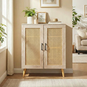 5-Tier Rattan Shoe Cabinet with 3 Removable Shelves-Natural