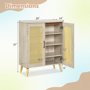 5-Tier Rattan Shoe Cabinet with 3 Removable Shelves-Natural