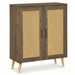 5-Tier Rattan Shoe Cabinet with 3 Removable Shelves-Walnut