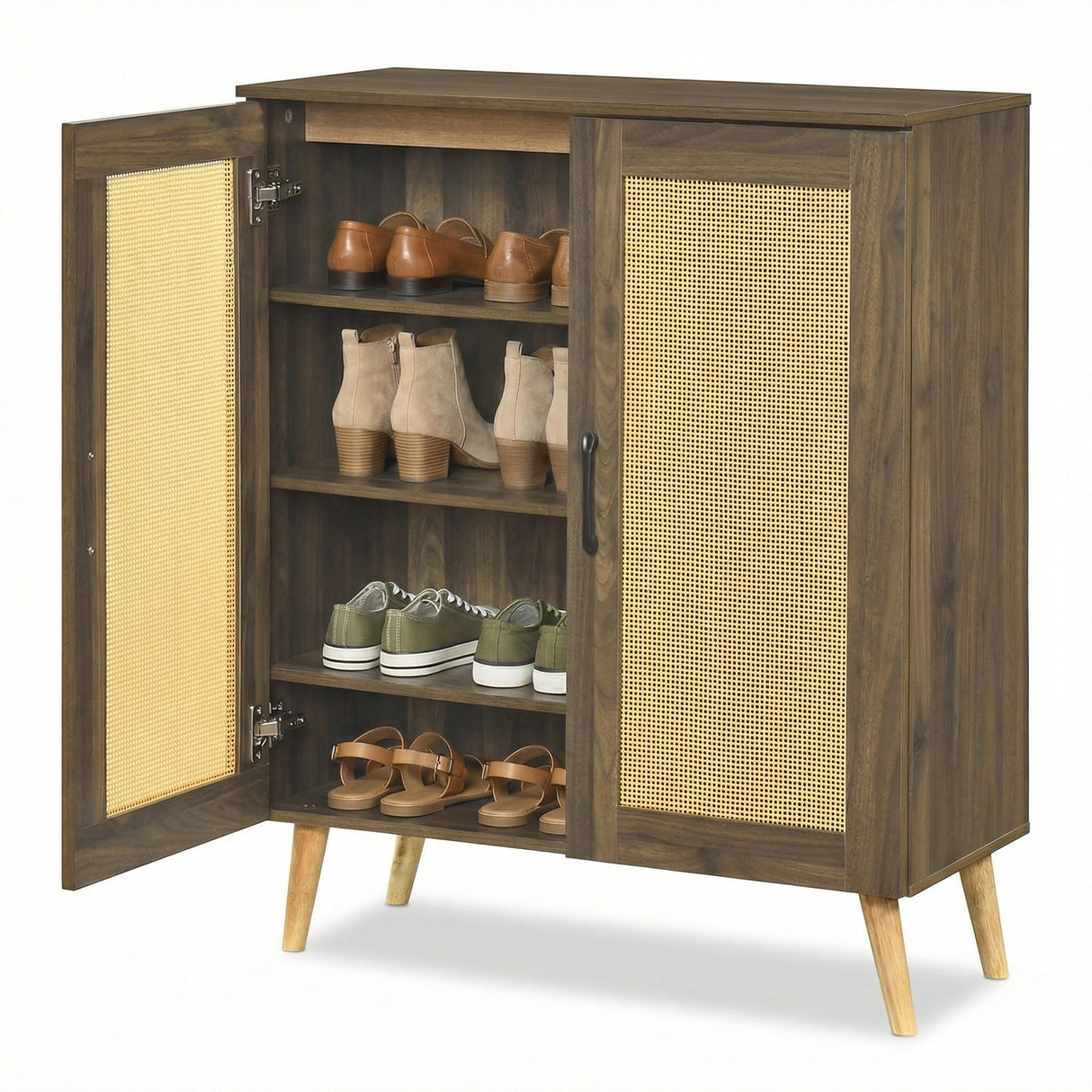 5-Tier Rattan Shoe Cabinet with 3 Removable Shelves-Walnut