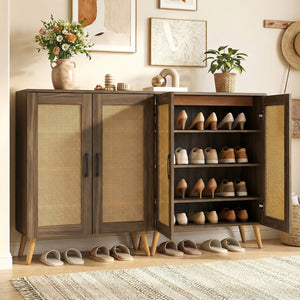5-Tier Rattan Shoe Cabinet with 3 Removable Shelves-Walnut
