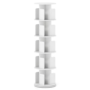 5-Tier Rotating Bookshelf 360° Display Rack with Dividers and Anti-falling Baffles-White