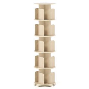 5-Tier Rotating Bookshelf 360° Display Rack with Dividers and Anti-falling Baffles-Natural