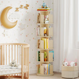 5-Tier Rotating Bookshelf 360° Display Rack with Dividers and Anti-falling Baffles-Natural