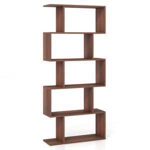 5-Tier S-Shaped Bookshelf with Anti-Tip Kit for Living Room Home Office-Walnut