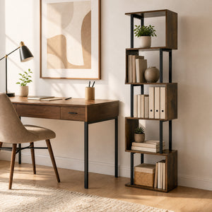 5-Tier S-Shaped Bookshelf w/ Open Cubes & Anti-toppling Kits for Living Room-Rustic Brown