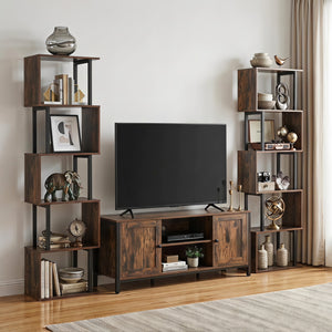 5-Tier S-Shaped Bookshelf w/ Open Cubes & Anti-toppling Kits for Living Room-Rustic Brown