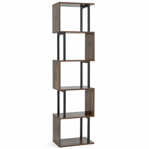 5-Tier S-Shaped Bookshelf w/ Open Cubes & Anti-toppling Kits for Living Room-Rustic Brown
