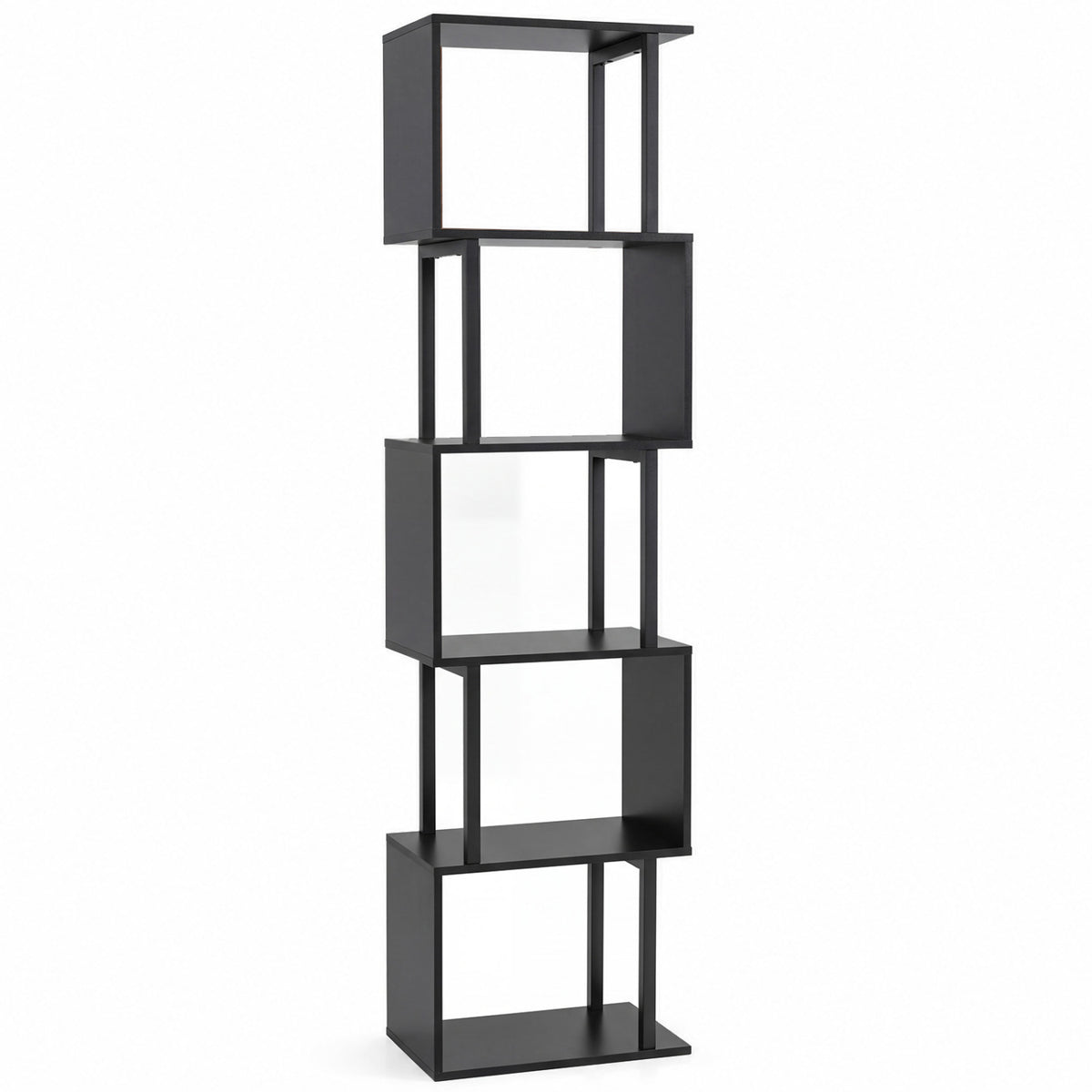 5-Tier S-Shaped Bookshelf w/ Open Cubes & Anti-toppling Kits for Living Room-Black