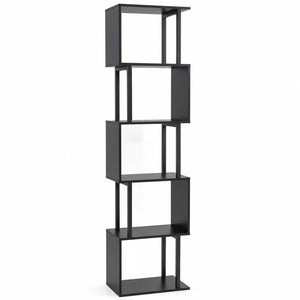 5-Tier S-Shaped Bookshelf w/ Open Cubes & Anti-toppling Kits for Living Room-Black