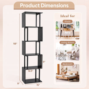 5-Tier S-Shaped Bookshelf w/ Open Cubes & Anti-toppling Kits for Living Room-Black