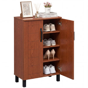 5-Tier Shoe Storage Cabinet Freestanding Wooden Shoe Rack Organizer-Brown