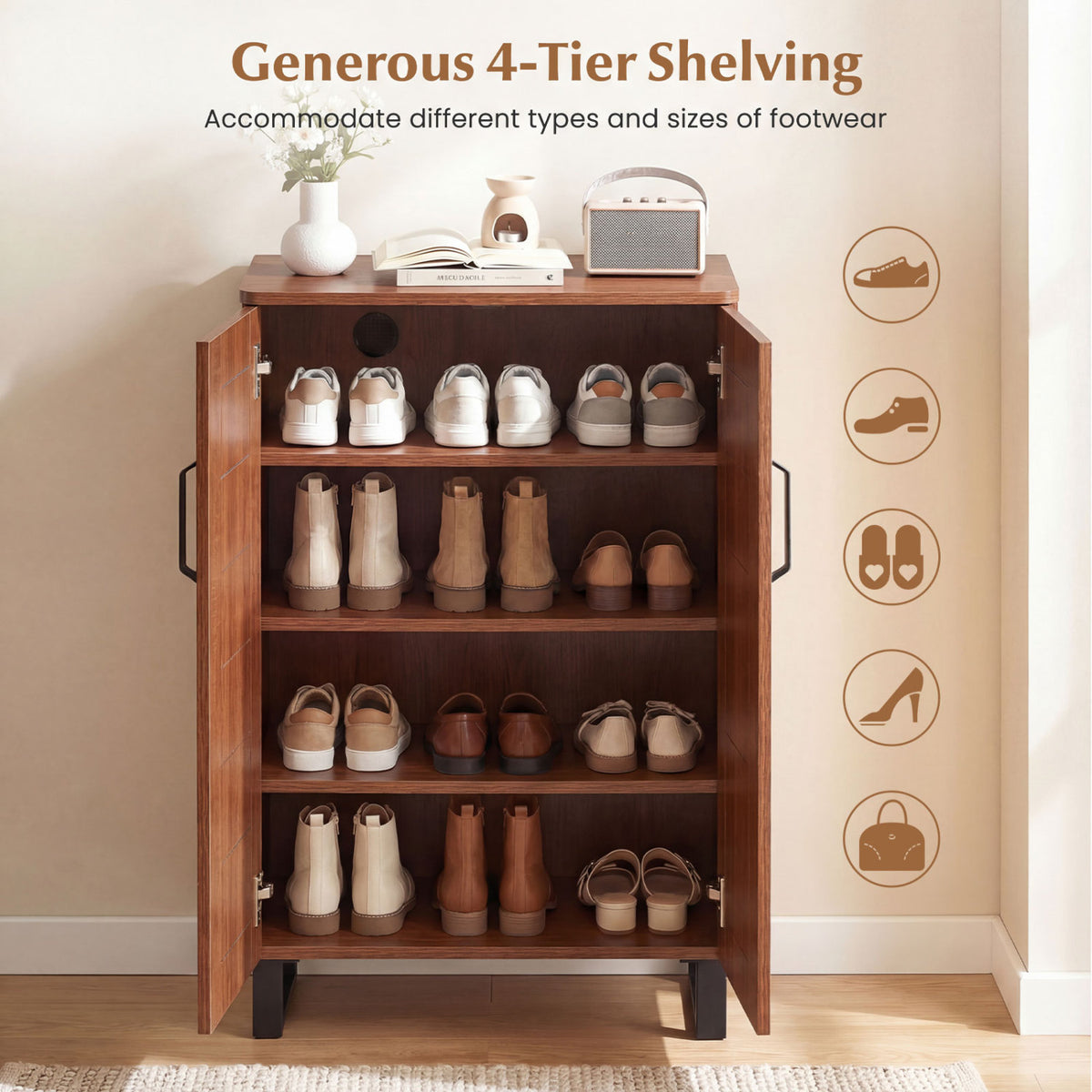 5-Tier Shoe Storage Cabinet Freestanding Wooden Shoe Rack Organizer-Brown