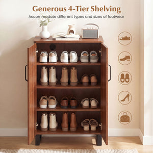 5-Tier Shoe Storage Cabinet Freestanding Wooden Shoe Rack Organizer-Brown