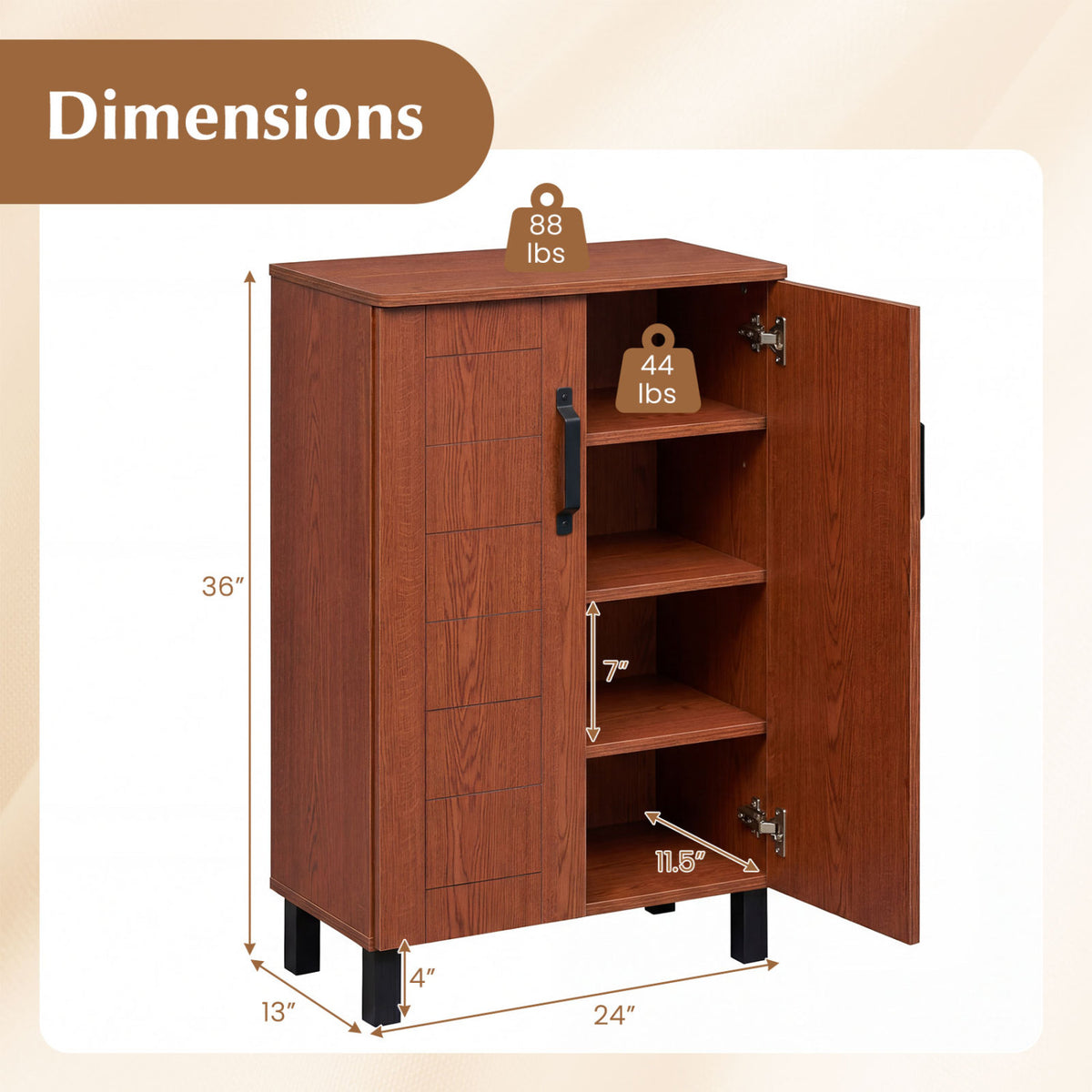 5-Tier Shoe Storage Cabinet Freestanding Wooden Shoe Rack Organizer-Brown