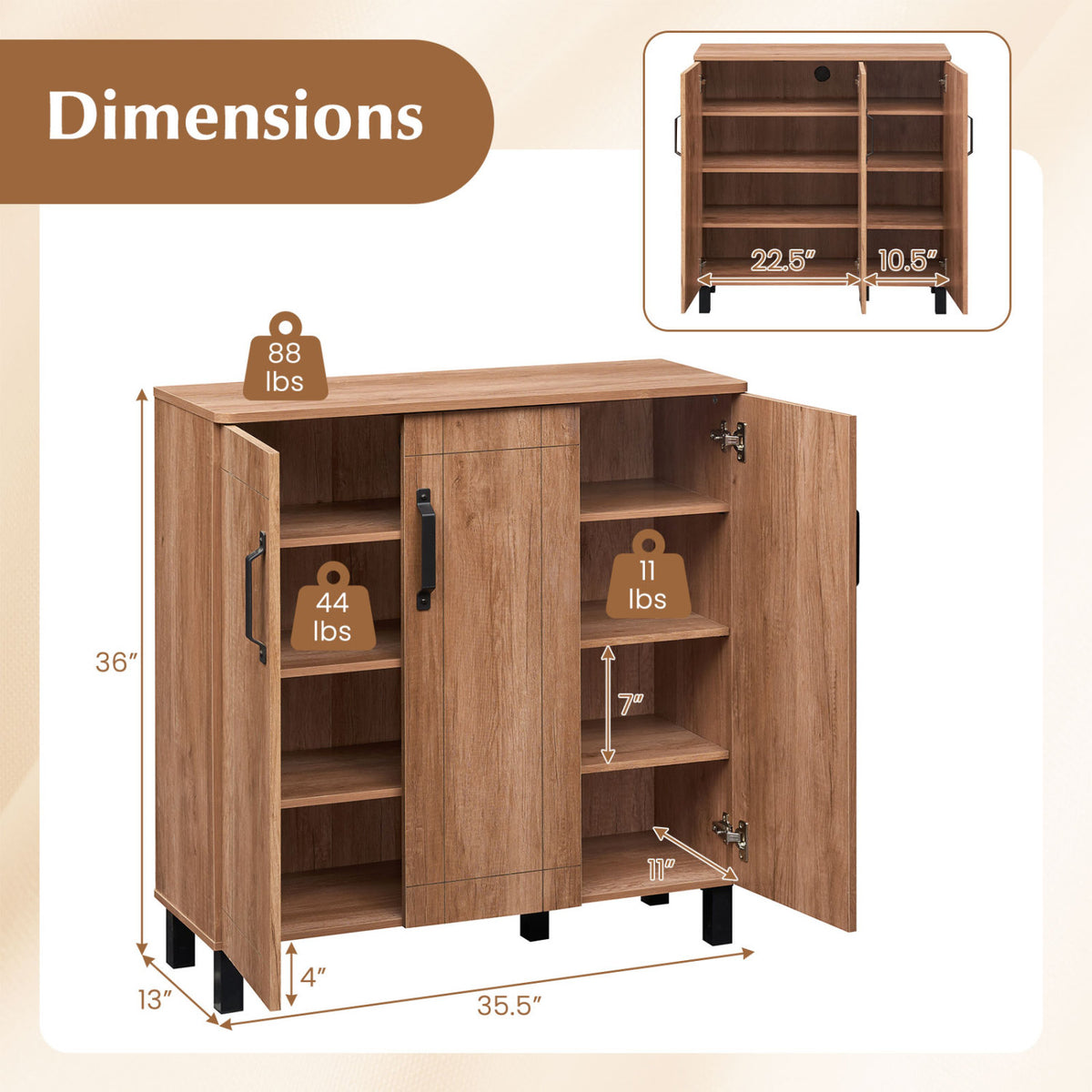5-Tier Shoe Storage Cabinet Freestanding Shoe Rack Organizer-Oak