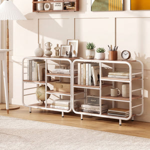 5-Tier Storage Organizer Open Book Shelf with Metal Frame-Natural