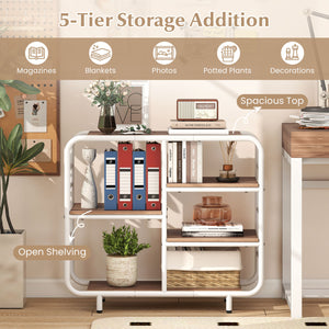 5-Tier Storage Organizer Open Book Shelf with Metal Frame-Natural
