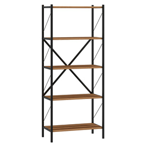 5-Tier Tall Bookshelf Industrial Bookcase with Heavy-Duty Metal Frame Modern Storage-Walnut