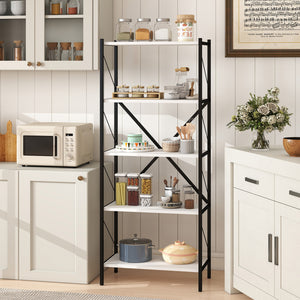 5-Tier Tall Bookshelf Industrial Bookcase with Heavy-Duty Metal Frame Modern Storage-White