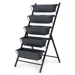 5-Tier Vertical Raised Garden Bed with Drainage System and Removable Trays for Vegetables-Black