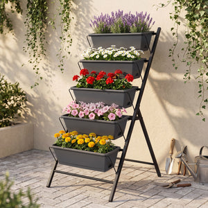 5-Tier Vertical Raised Garden Bed with Drainage System and Removable Trays for Vegetables-Black