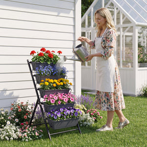 5-Tier Vertical Raised Garden Bed with Drainage System and Removable Trays for Vegetables-Black
