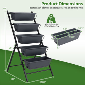 5-Tier Vertical Raised Garden Bed with Drainage System and Removable Trays for Vegetables-Black