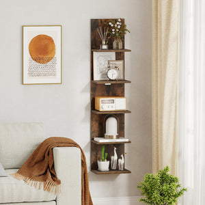 5-Tier Wall Mounted Shelf Unit with Wood Grain-Rustic Brown