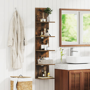 5-Tier Wall Mounted Shelf Unit with Wood Grain-Rustic Brown