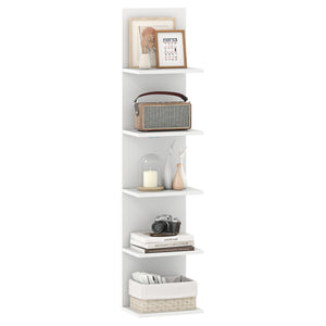 5-Tier Wall Mounted Shelf Unit with Wood Grain-White