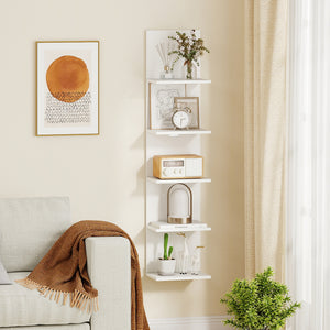 5-Tier Wall Mounted Shelf Unit with Wood Grain-White