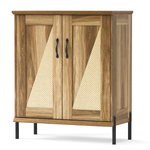 5-Tier Wooden Farmhouse Shoe Cabinet with Woven Rattan Doors-Natural