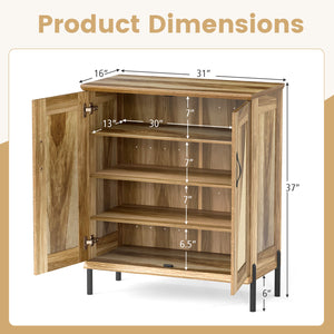 5-Tier Wooden Farmhouse Shoe Cabinet with Woven Rattan Doors-Natural