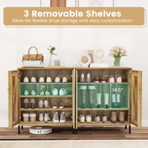 5-Tier Wooden Farmhouse Shoe Cabinet with Woven Rattan Doors-Natural