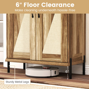 5-Tier Wooden Farmhouse Shoe Cabinet with Woven Rattan Doors-Natural