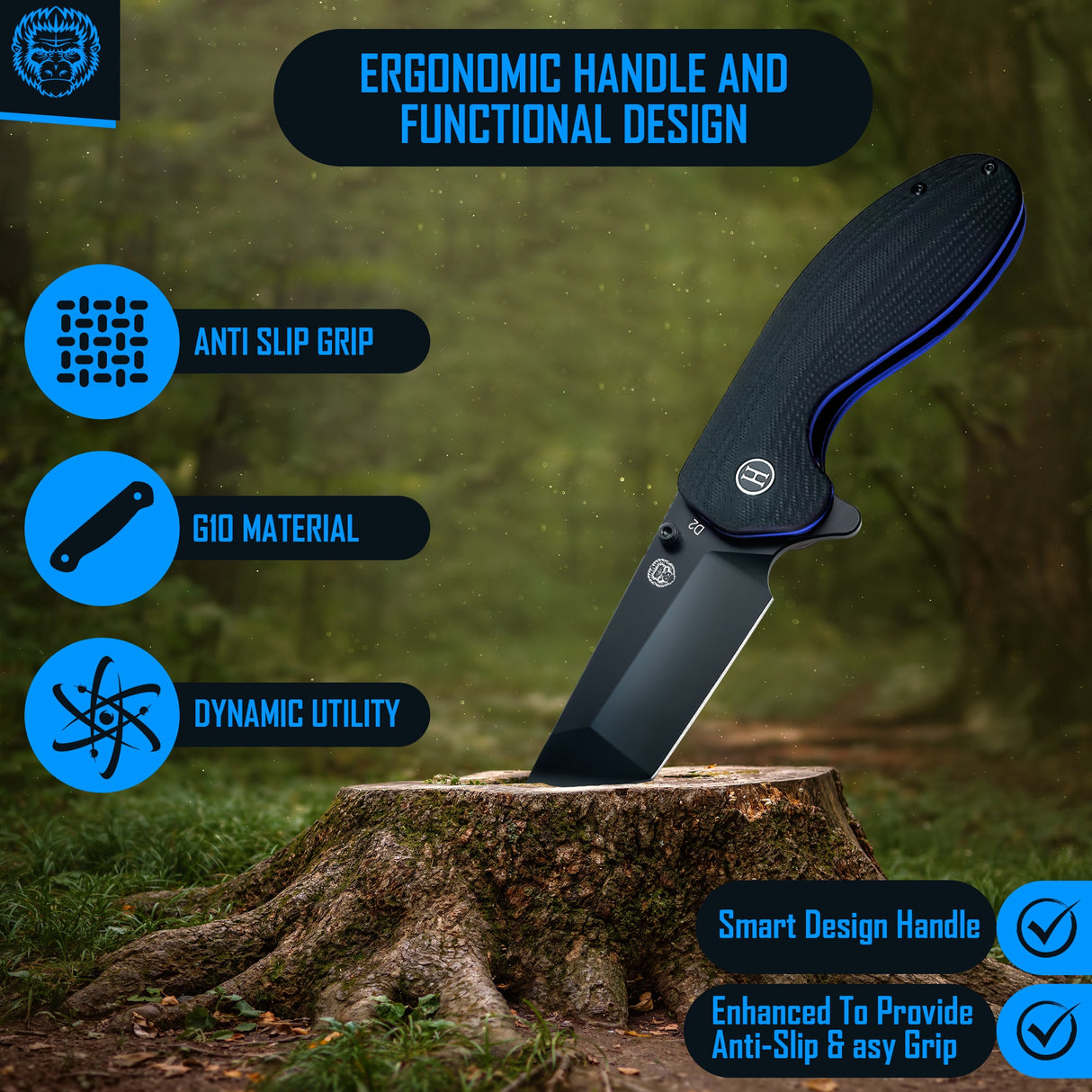 The Pioneer Folding Pocket Knife Giftset for Men and Women (Black and Blue)