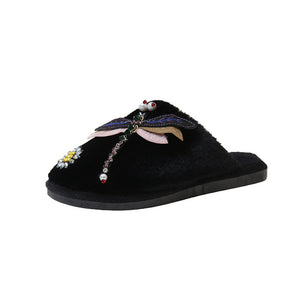 Winter Woman Warm Home Slippers Women Diamond Flip Flops Fur Slides Anti-slip Indoor Slippers Slip On Bedroom Shoes Memory Foam Wool Lining Indoor Ourdoor Non Skid Slippers