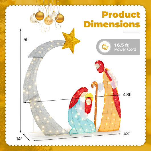 5 ft Christmas Nativity Set Pre-Lit Nativity Scene with 140 Warm White LED Lights