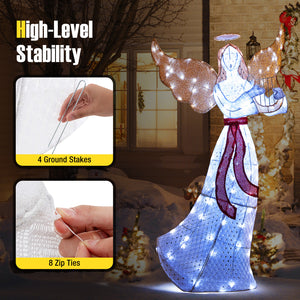5 ft Christmas Lighted Angel with Harp and 120 Cold White LED Lights