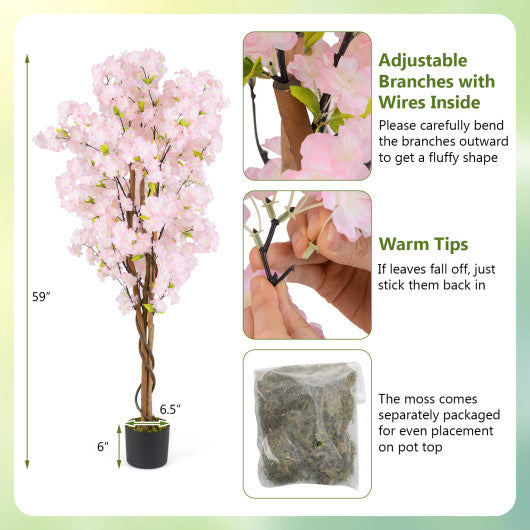 5 FT Tall Artificial Cherry Blossom Tree with Pink Flowers-1 Pack