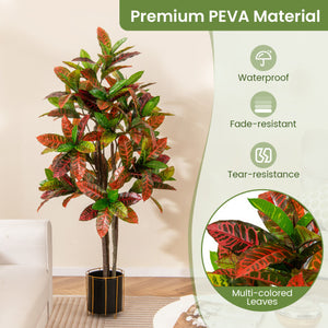 5 FT Tall Artificial Croton Plant with Gradient Leaves and Nursery Pot-2 Pack