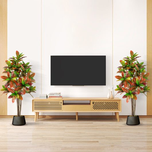 5 FT Tall Artificial Croton Plant with Gradient Leaves and Nursery Pot-2 Pack