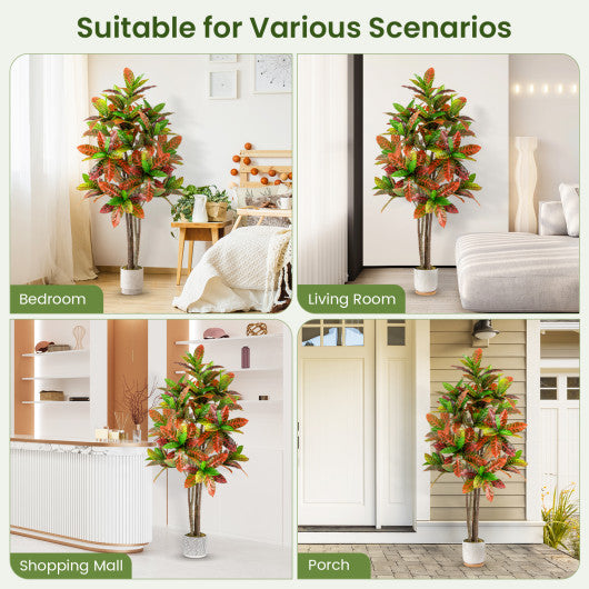 5 FT Tall Artificial Croton Plant with Gradient Leaves and Nursery Pot-1 Pack