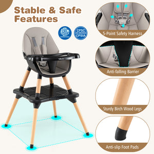 5-in-1 Baby Convertible Wooden High Chair with Detachable Tray-Black