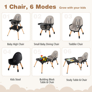 5-in-1 Baby Convertible Wooden High Chair with Detachable Tray-Black